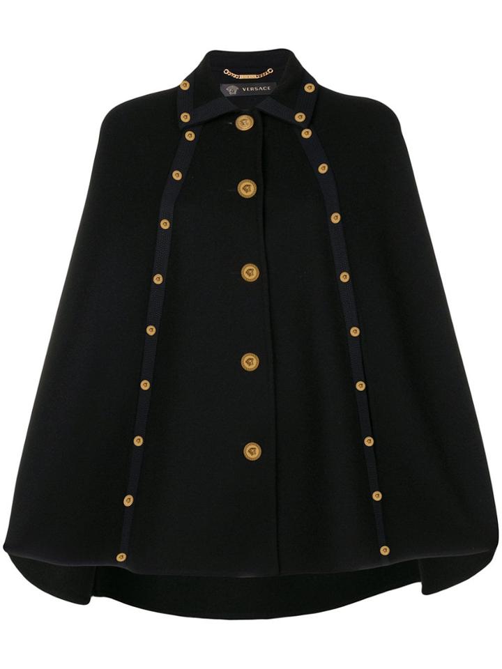 Versace Embellished Cape Coat - Black