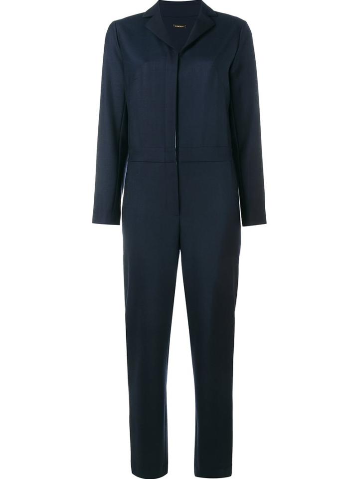 Adam Lippes Notched Lapel Jumpesuit, Women's, Size: 6, Blue, Silk/polyester/spandex/elastane/wool