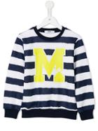 Msgm Kids Logo Print Striped Sweatshirt, Boy's, Size: 12 Yrs, Blue