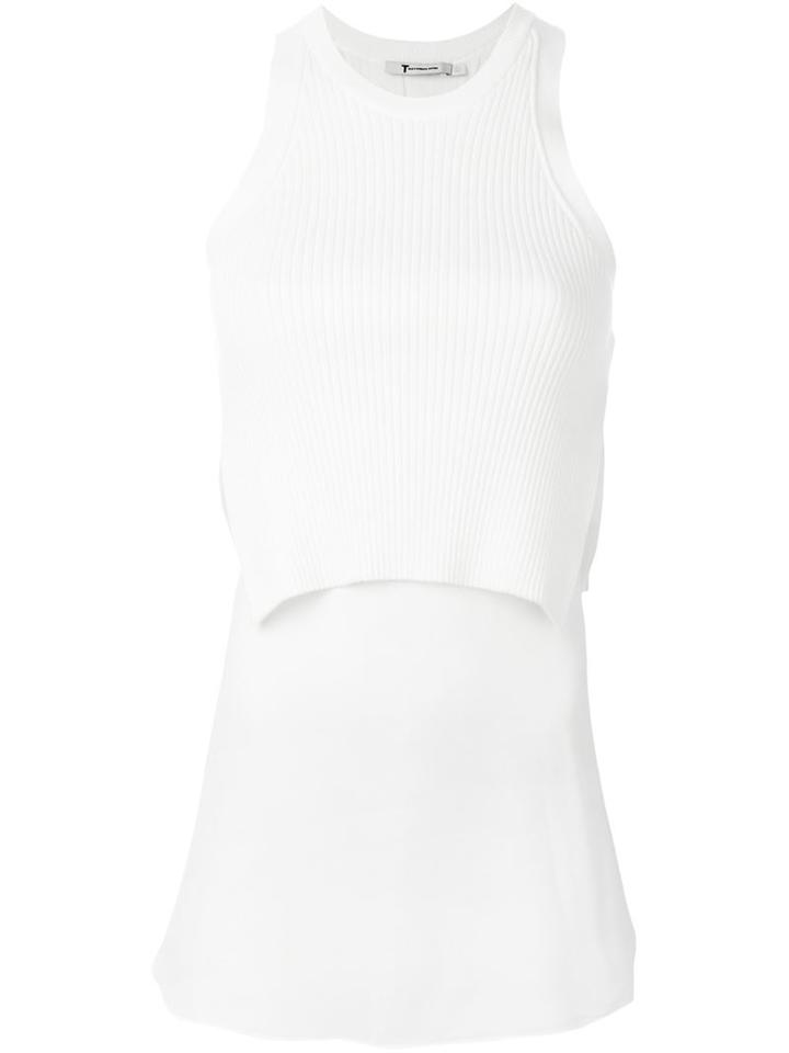 T By Alexander Wang Ribbed Knit Layered Top, Women's, Size: 6, White, Cotton/nylon/spandex/elastane/silk
