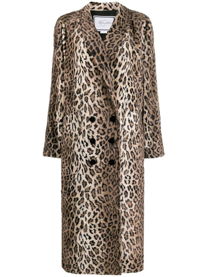 Redemption Leopard Print Double Breasted Coat - Brown
