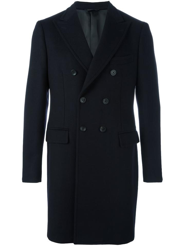 Tonello Peak Lapel Coat, Men's, Size: 46, Blue, Acetate/viscose/cashmere/wool
