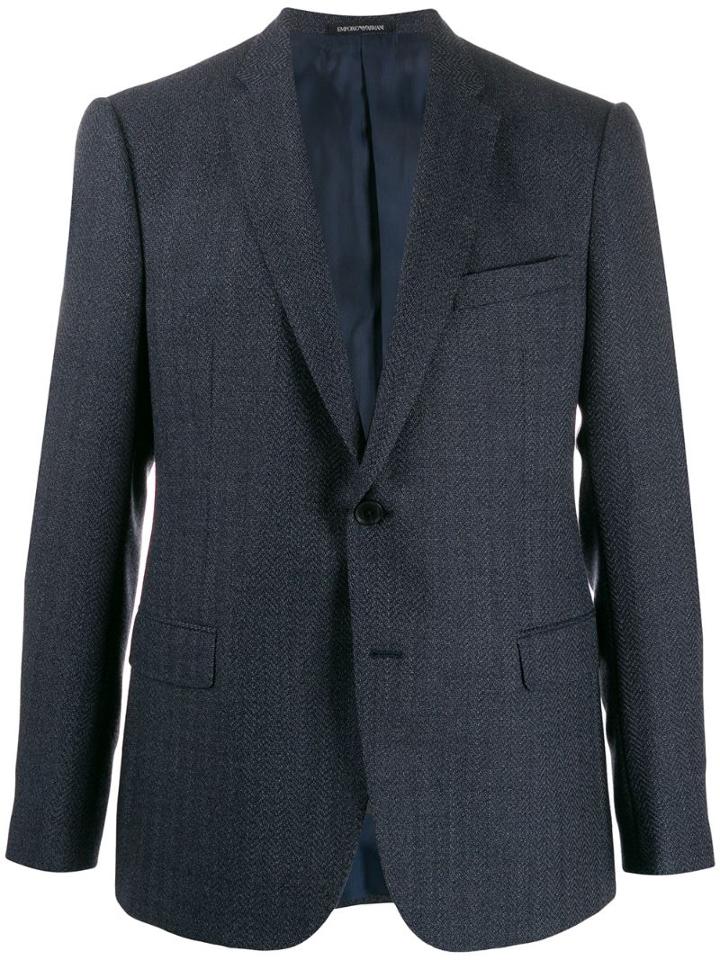 Emporio Armani Tailored Herringbone Blazer - Blue