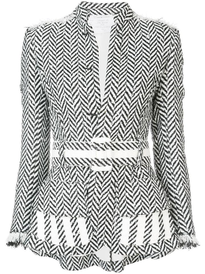 Oscar De La Renta Herringbone Tweed Jacket - White