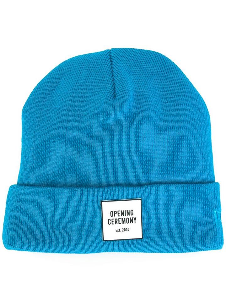 Logo Patch Beanie Hat, Adult Unisex, Blue, Cotton/acrylic, Opening Ceremony