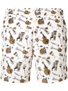 Dolce & Gabbana Jazz Club Print Swimming Trunks, Men's, Size: Iv, White, Polyester