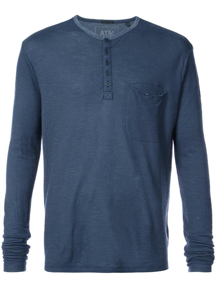 Atm Anthony Thomas Melillo Half Button Placket Shirt - Blue