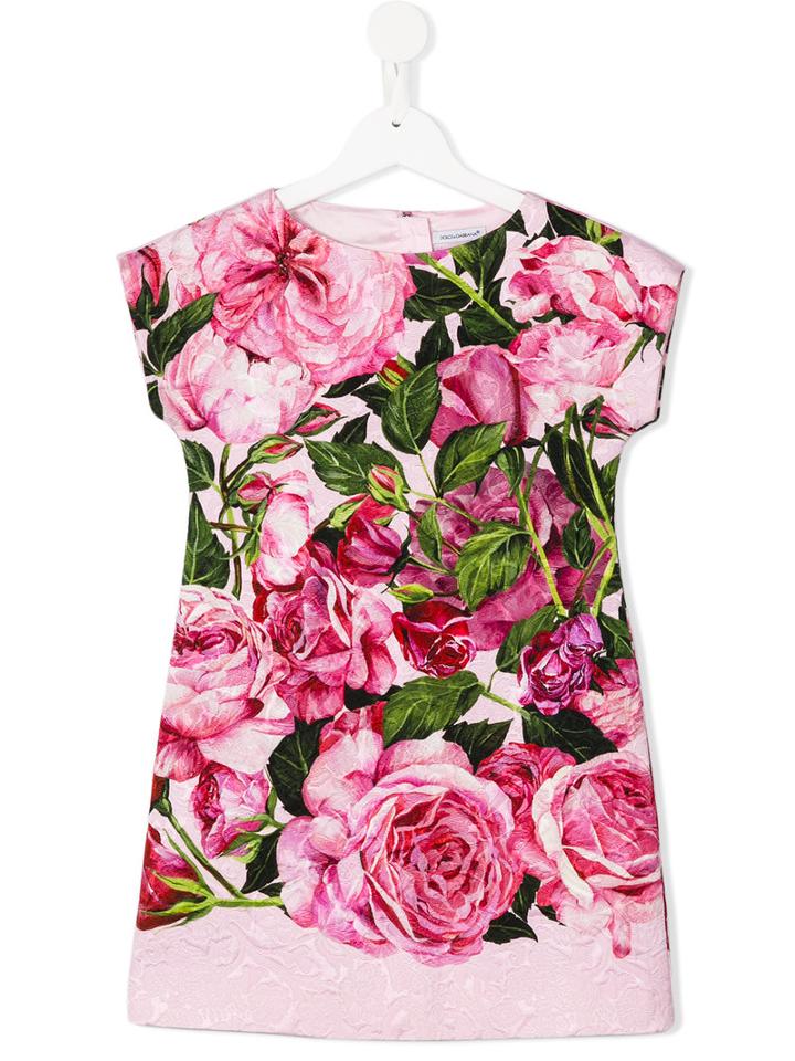 Dolce & Gabbana Kids - Rose Print Dress - Kids - Cotton/viscose - 5 Yrs, Toddler Girl's, Pink/purple