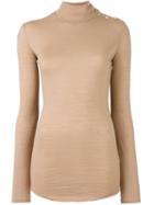 Balmain Epaulette Shoulder Knit Top, Women's, Size: 38, Nude/neutrals, Wool