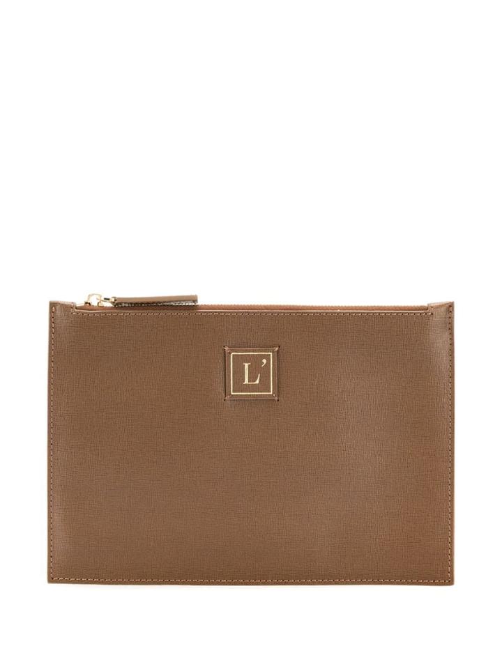 L'autre Chose Logo Patch Clutch Bag - Brown