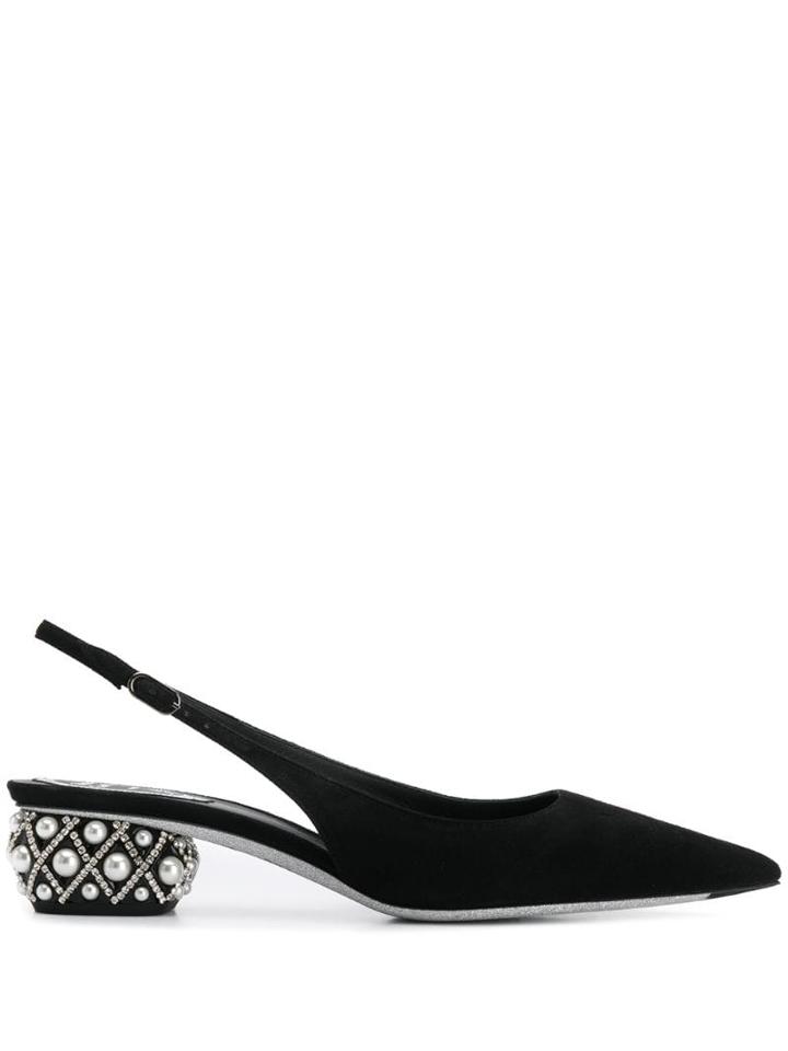 René Caovilla Crystal Embellished Ballerina Shoes - Black