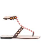 Fendi Studded T-bar Sandals - Brown