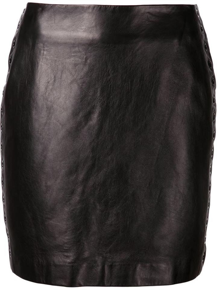 Mugler Leather Eyelets Embellished Skirt, Women's, Size: 38, Black, Lamb Skin/acetate/polyester