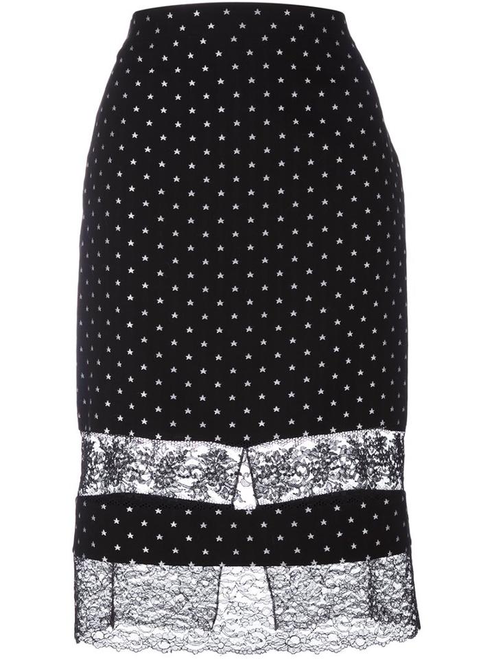 Givenchy Star Embroidered Lace Panel Skirt, Women's, Size: 36, Black, Acetate/silk/polyamide