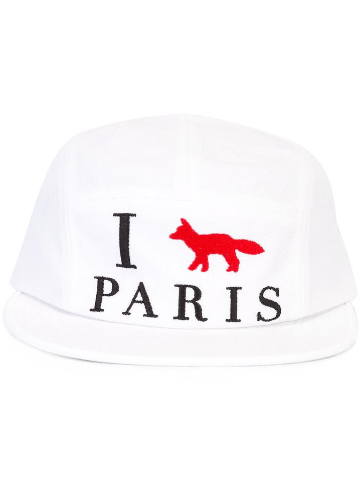 Maison Kitsuné 'i Paris' Cap, Men's, White, Cotton/polyester
