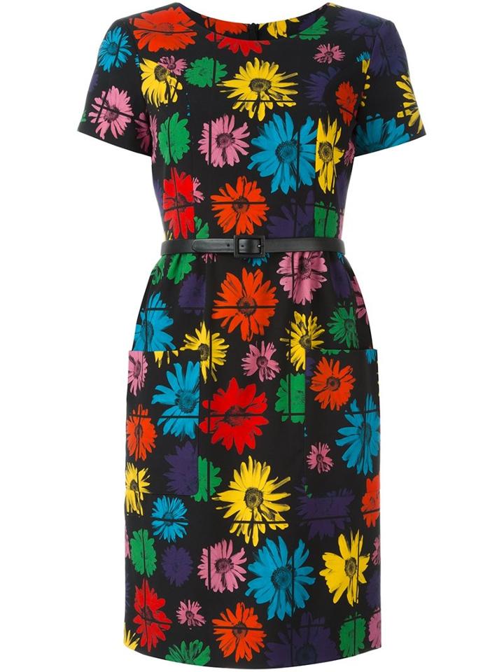 Moschino Belted Floral Dress, Women's, Size: 42, Black, Polyamide/acetate/rayon/other Fibers