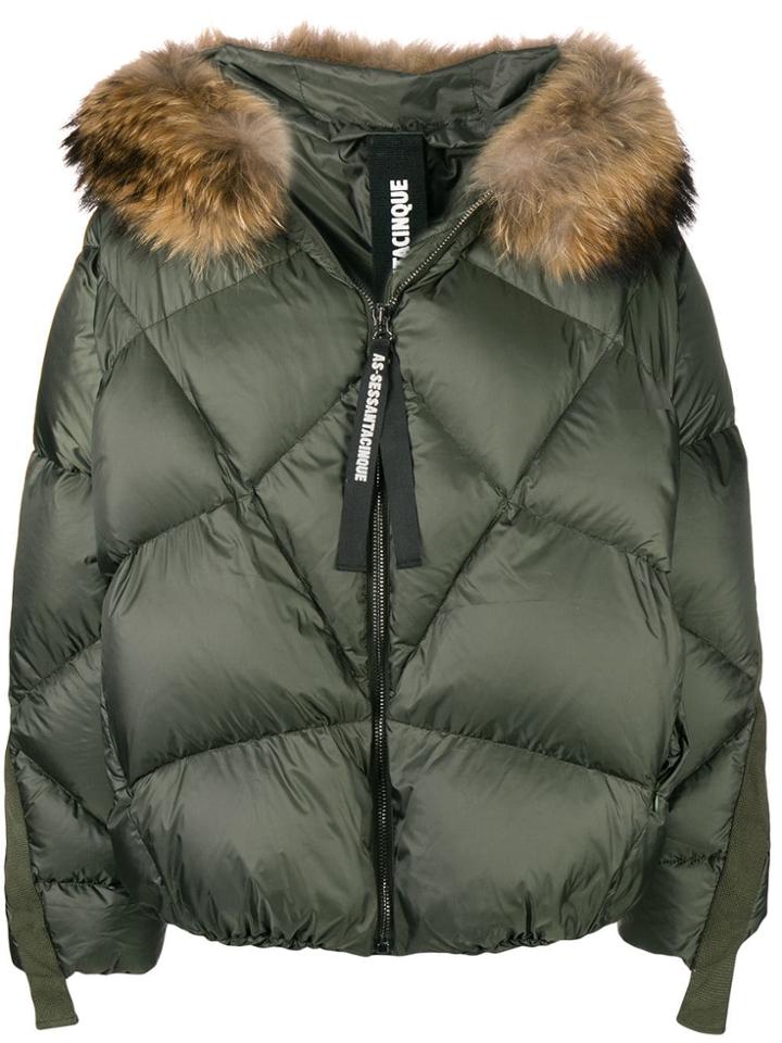 As65 Fur Trimmed Puffer Coat - Green