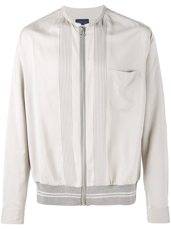 Lanvin Bomber Shirt Jacket, Men's, Size: 41, Grey, Viscose/spandex/elastane