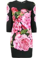 Dolce & Gabbana Rose Print Crepe Dress, Women's, Size: 40, Black, Silk/spandex/elastane/viscose
