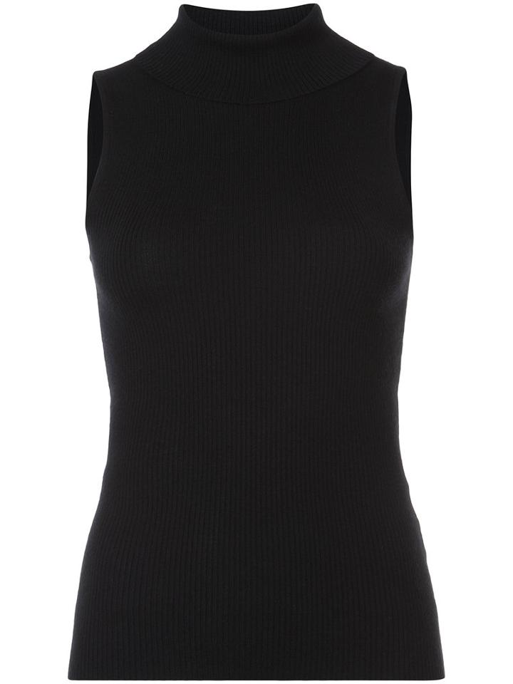 Sally Lapointe - Turtleneck Knitted Tank Top - Women - Cashmere - M, Black, Cashmere