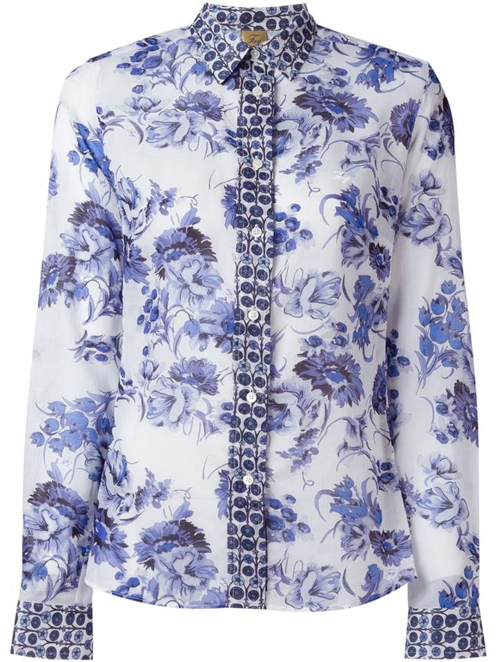 Fay Floral Print Shirt, Women's, Size: M, Blue, Cotton