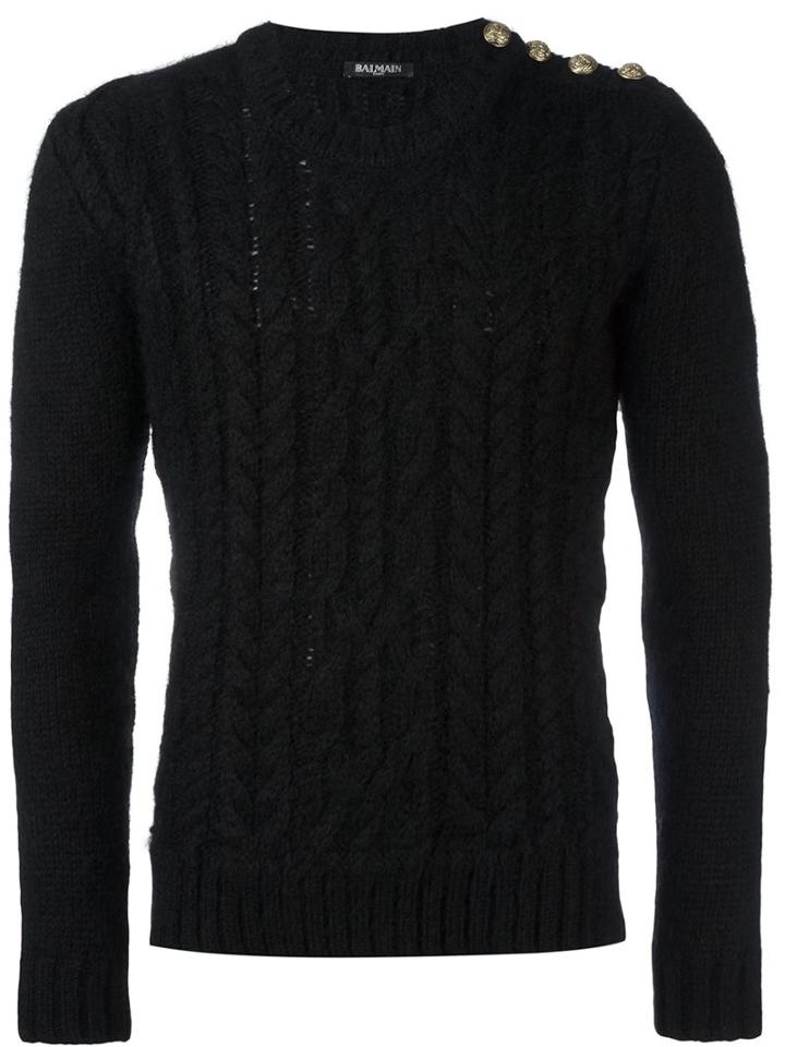 Balmain Cable Knit Jumper, Men's, Size: Small, Black, Cotton/polyamide/mohair/wool