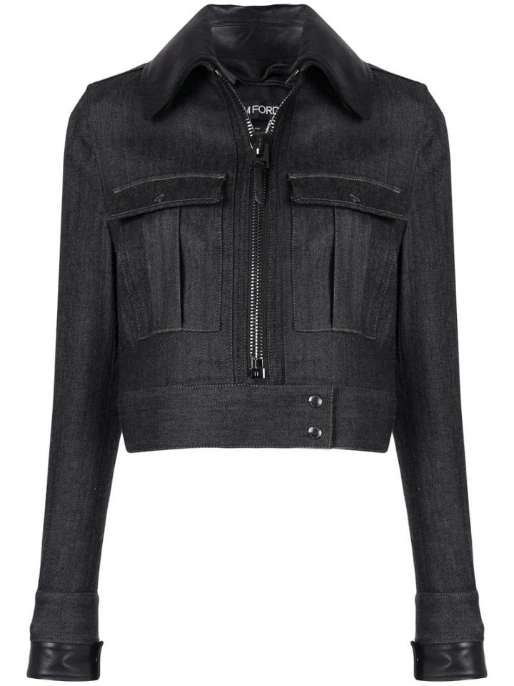 Tom Ford Leather-effect Collar Denim Jacket - Black