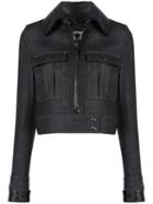 Tom Ford Leather-effect Collar Denim Jacket - Black