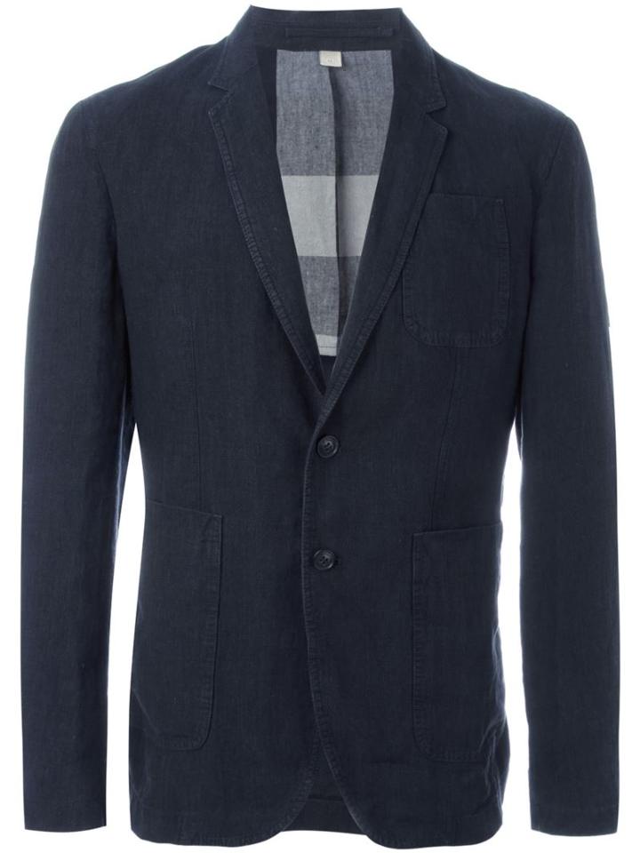 Burberry Fitted Blazer Jacket, Men's, Size: 50, Black, Linen/flax/cotton/polyester