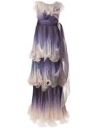 Marchesa Structured Ombre Ruffle Gown - Purple