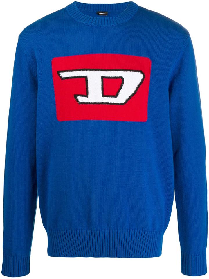 Diesel Logo Intarsia Sweater - Blue