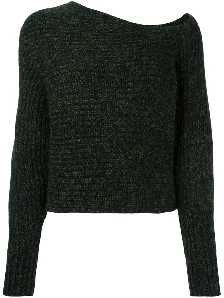 T By Alexander Wang Asymmetrical Jumper, Women's, Size: Medium, Green, Cotton/acrylic/nylon/wool