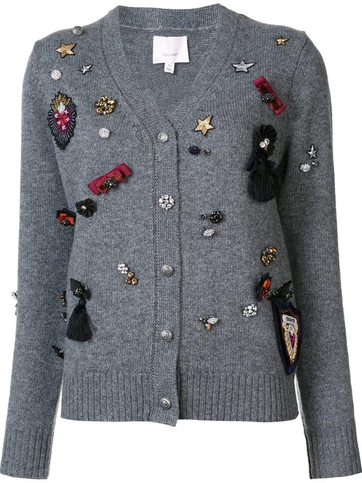 Cinq A Sept Embellished Cardigan, Women's, Size: Small, Grey, Nylon/wool