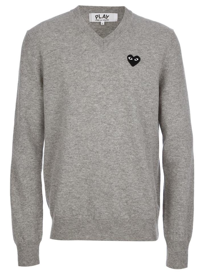 Comme Des Garçons Play - Embroidered Heart Jumper - Men - Wool - L, Grey, Wool