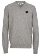 Comme Des Garçons Play - Embroidered Heart Jumper - Men - Wool - L, Grey, Wool