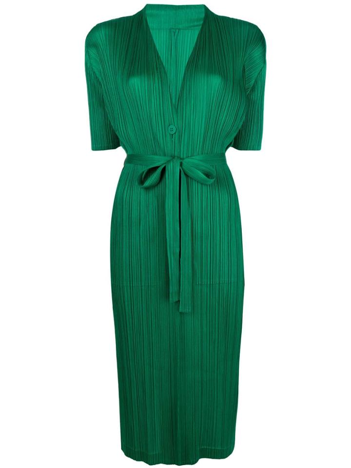 Pleats Please By Issey Miyake Pleated Belted Coat - Green