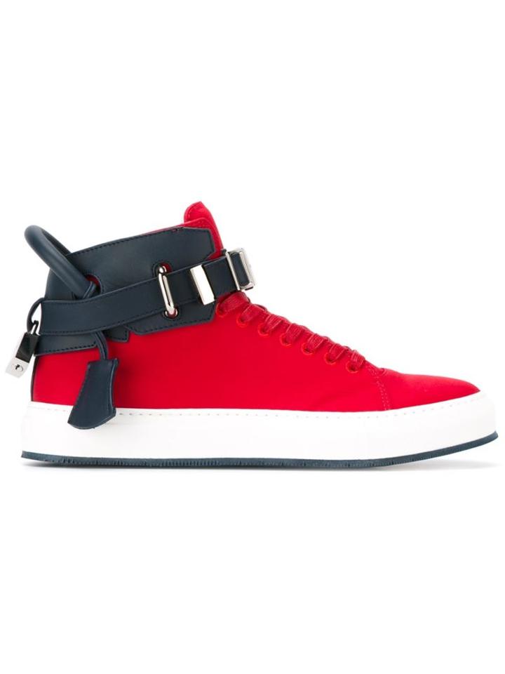 Buscemi Buckled Hi-top Sneakers, Men's, Size: 8, Red, Calf Leather/leather/rubber/polyester