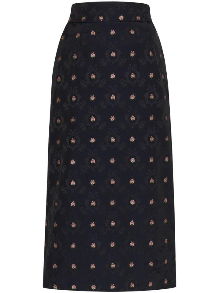 N Duo High-waisted Floral Midi Skirt - Black W/ Flower