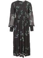 Ganni Ruched Floral Dress - Black