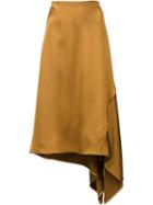 Marni Satin Effect Asymmetric Skirt, Women's, Size: 42, Yellow/orange, Acetate/viscose