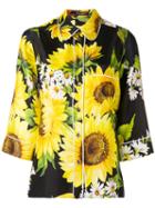 Dolce & Gabbana - Sunflower Print Shirt - Women - Silk - 48, Black, Silk