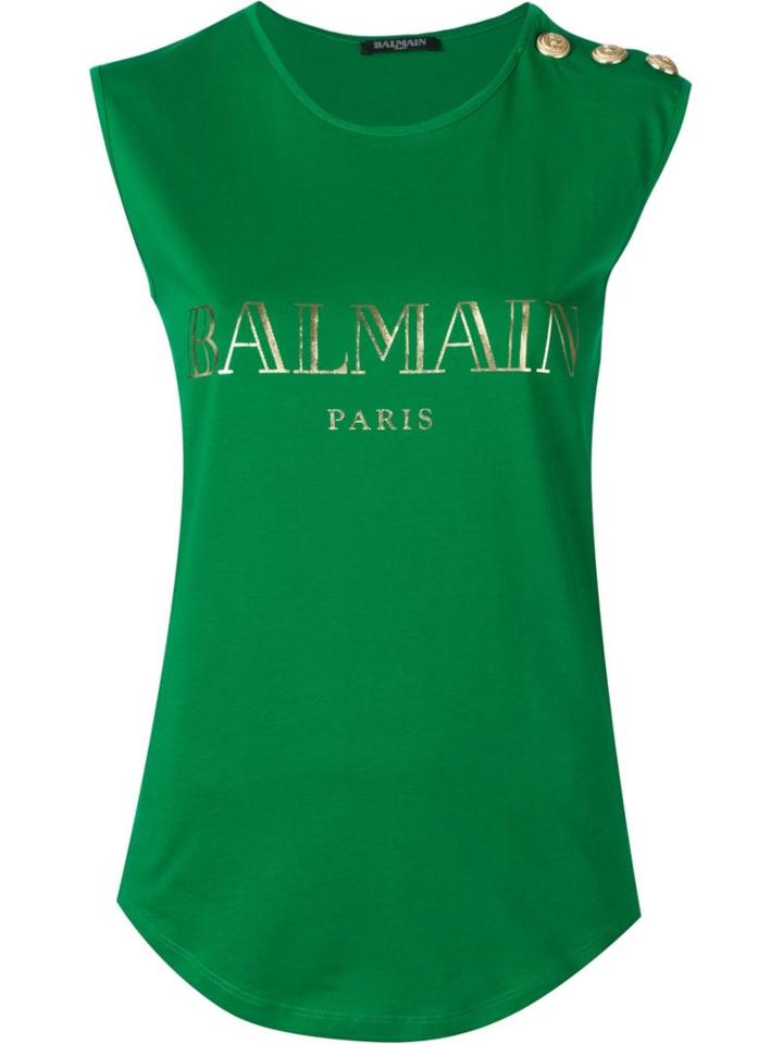 Balmain Logo T-shirt, Women's, Size: 36, Green, Cotton