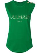 Balmain Logo T-shirt, Women's, Size: 36, Green, Cotton