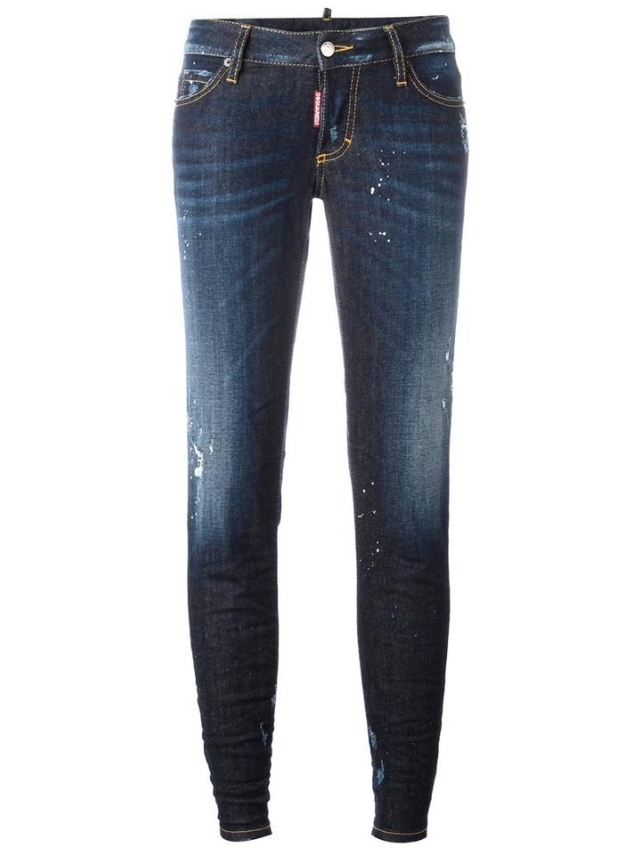 Dsquared2 Jennifer Light Splatter Jeans, Women's, Size: 42, Blue, Cotton/spandex/elastane