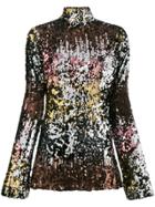 Halpern Polo Neck Sequin Mini Dress With Flared Sleeves - Metallic