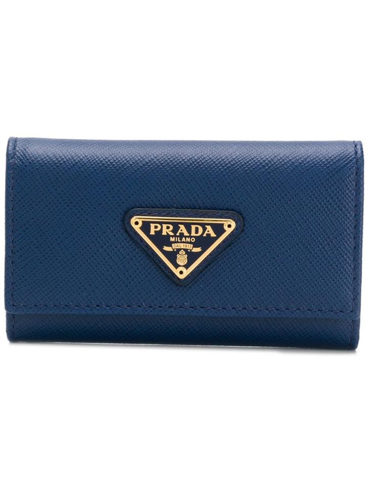 Prada Logo Plaque Key Wallet - Blue