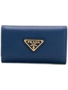 Prada Logo Plaque Key Wallet - Blue