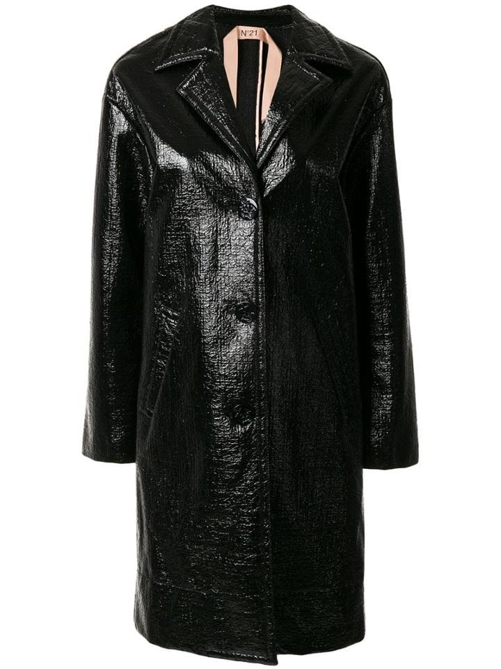Nº21 Coated Patent Coat - Black