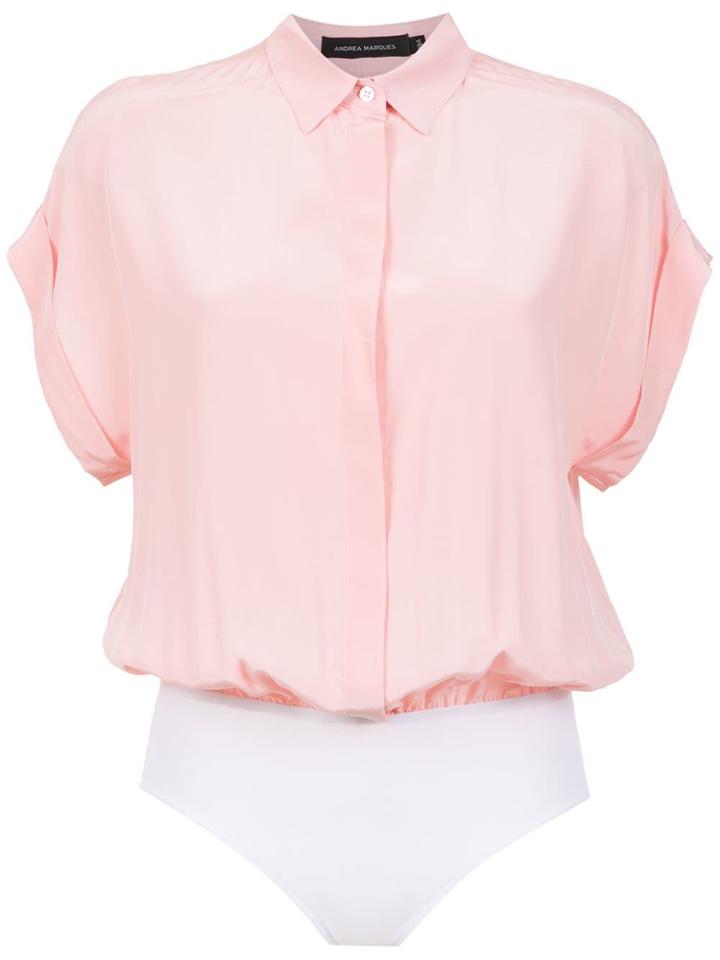 Andrea Marques Silk Shirt Bodysuit - Pink & Purple