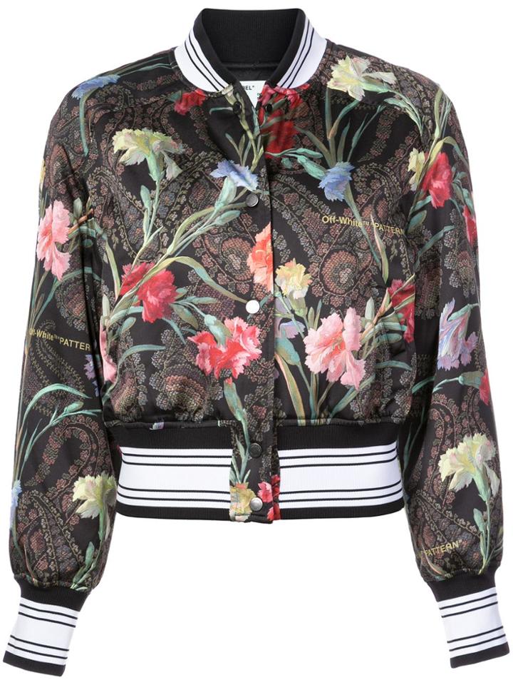 Off-white Floral Bomber Jacket - Black